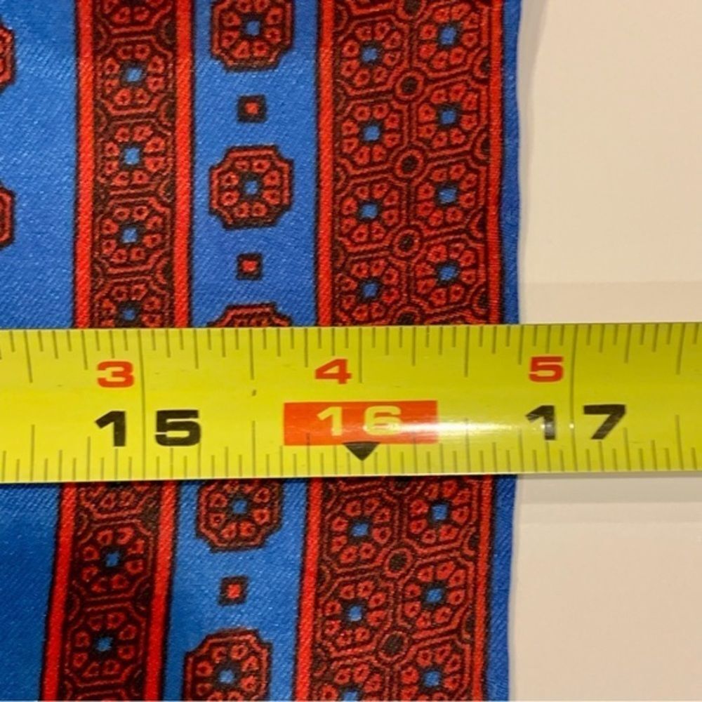 Vintage Sally Gee Silky Blue & Rust Scarf - Picture 6 of 6